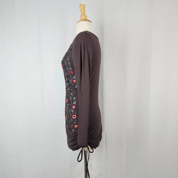 Versace Sequin Long Sleeve Ruched Side-Tie Top - Picture 6 of 10